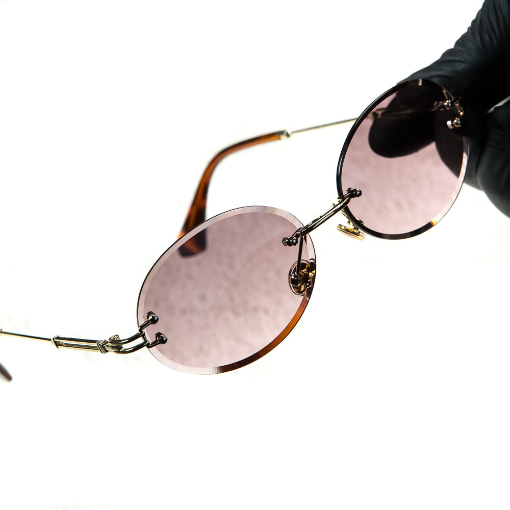 Mens Rimless Round Cut Vintage Burgundy Tint Sunglasses