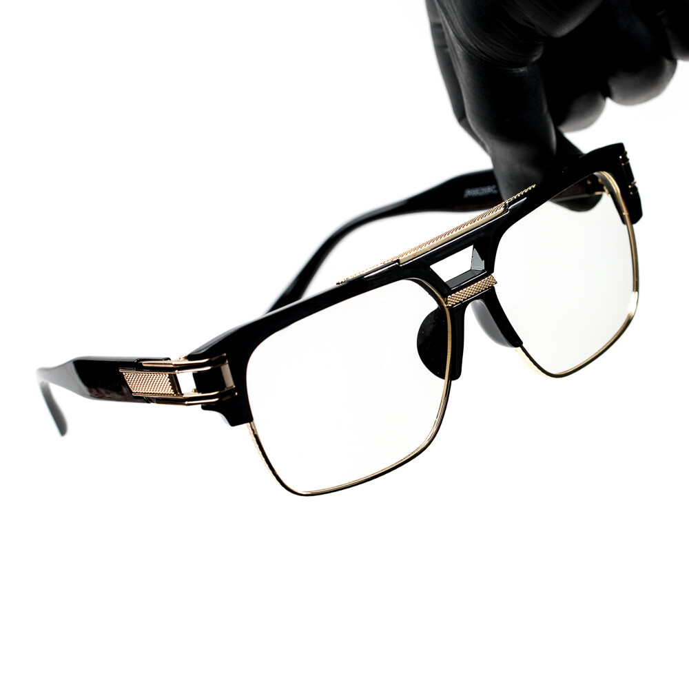 Men's Gold Frame Clear Lens Black Glasses