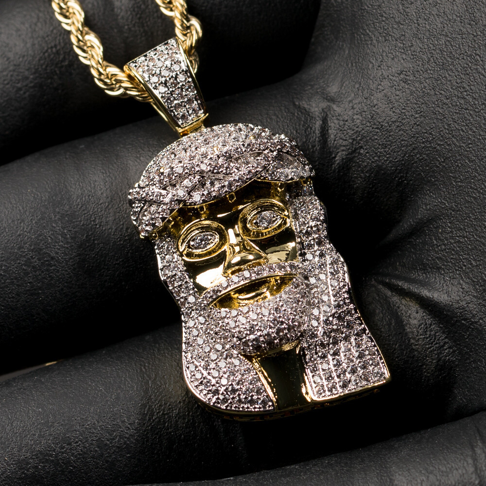 Micro Mini Hip Hop 14k Gold Plated Jesus Piece Necklace
