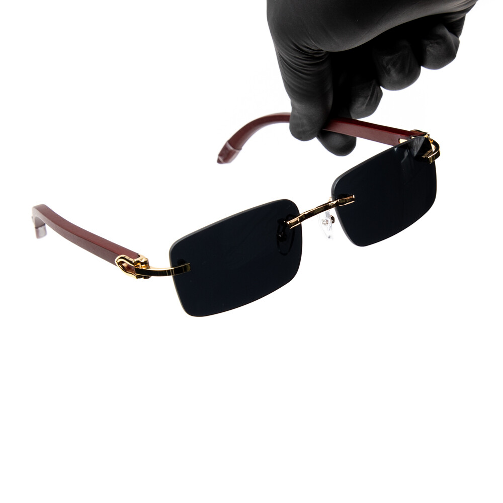 Rimless Gold Frame Black Tint Hip Hop Men's Sunglasses