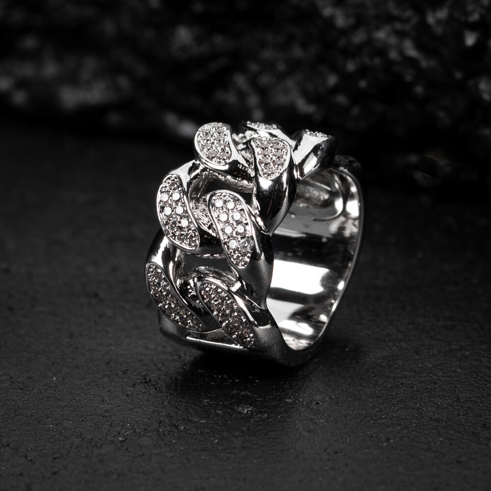 Men's White Gold Plated Iced Cz Cuban Link Pinky Ring