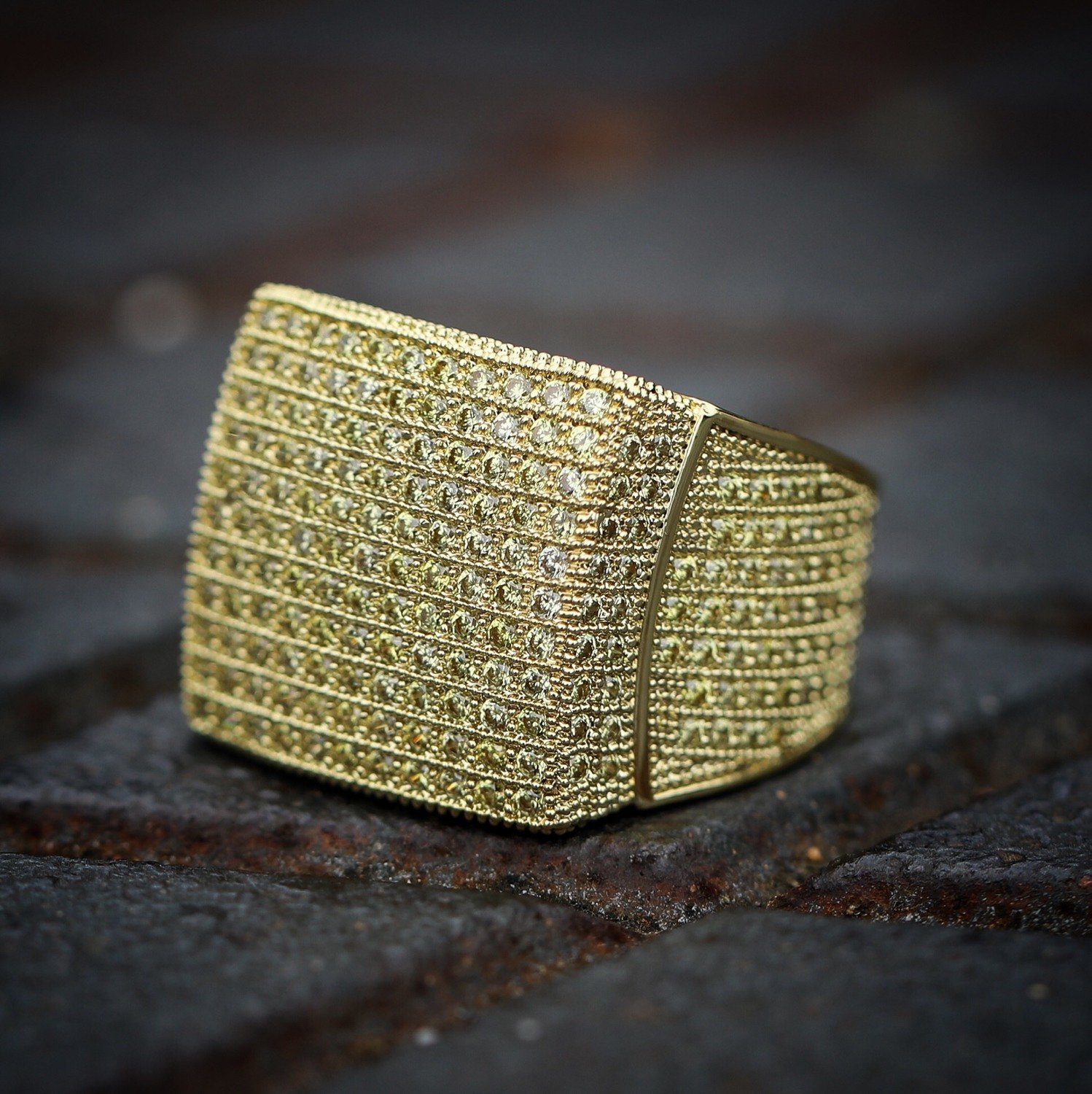 Mens Iced 14k Gold Lab Simulated Diamond Ring