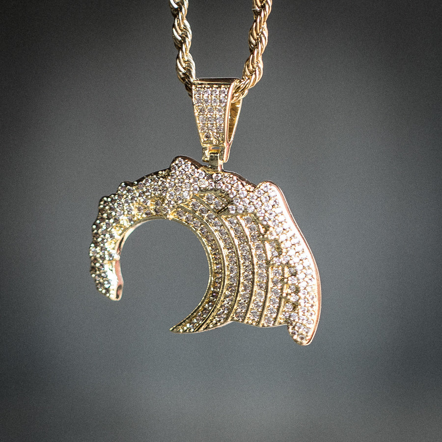 Iced Diamond Gold Wave Pendant And Chain