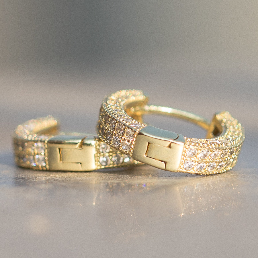 thumbnail image 2 of Men's Lab Simulated Diamond Hoop Earrings – 8mm Sterling Silver, Gold Tone, 0.75 CTW 2 of 5