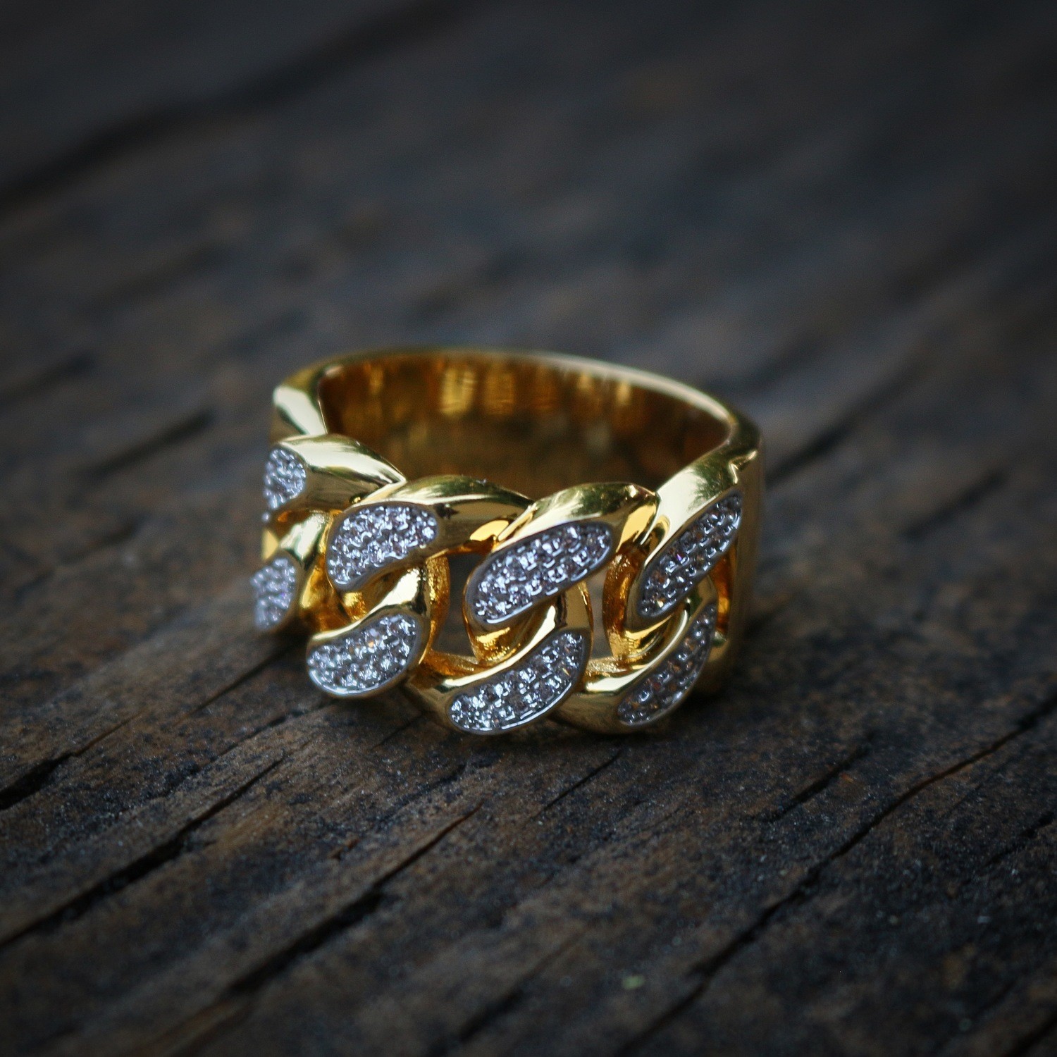 18k Gold And Rhodium Iced Cuban Link Ring