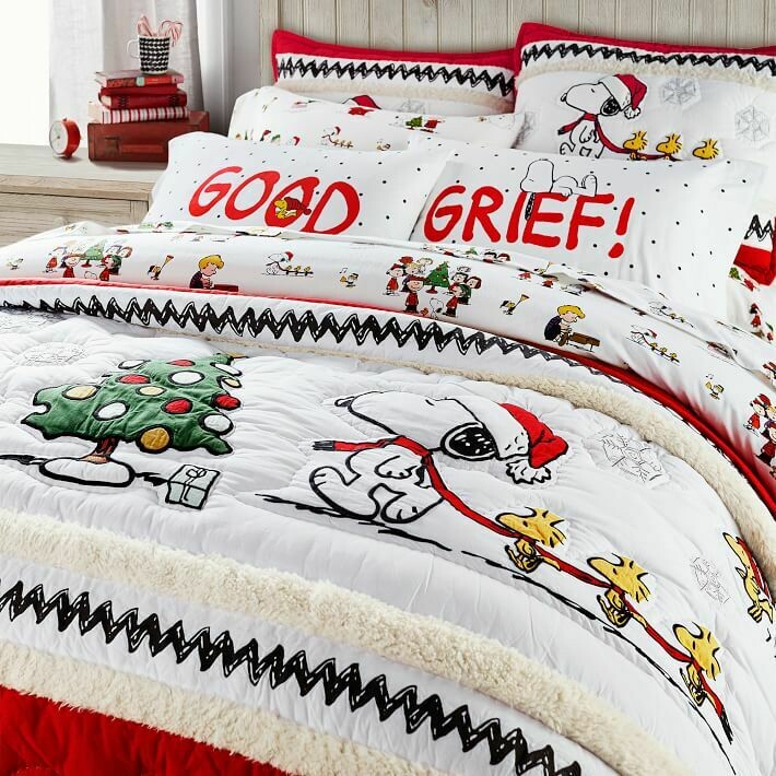 set-para-cama-snoopy-navidad