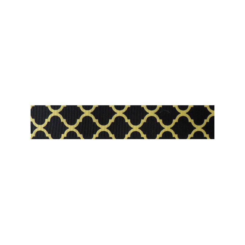 7/8" Grosgrain Ribbon Quadrefoil Black/Gold Store Discount