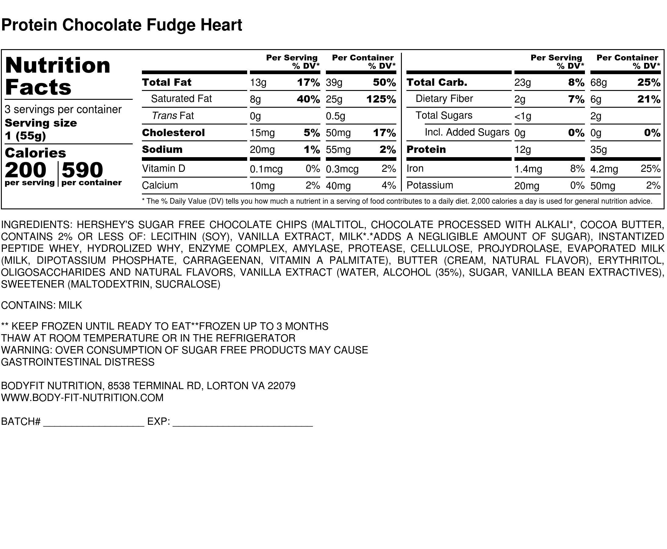 Chocolate Covered Fudge Bar Lean Baker BodyFit Nutrition