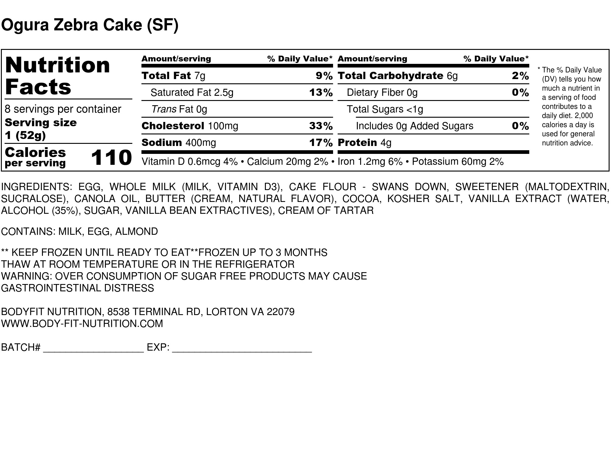 Ogura Zebra Kake Lean Baker BodyFit Nutrition