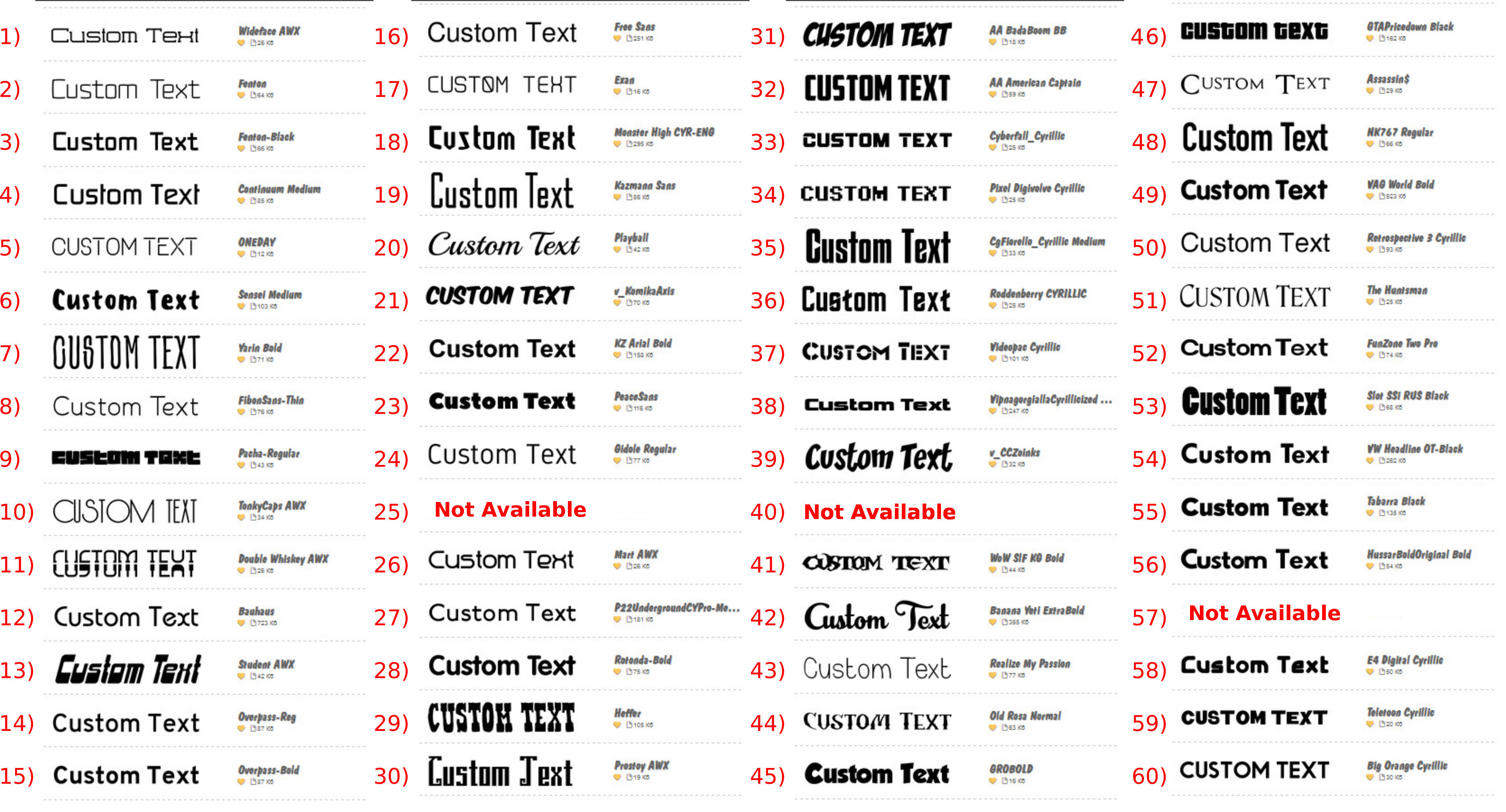 Custom Vinyl Lettering List of Fonts Part #1