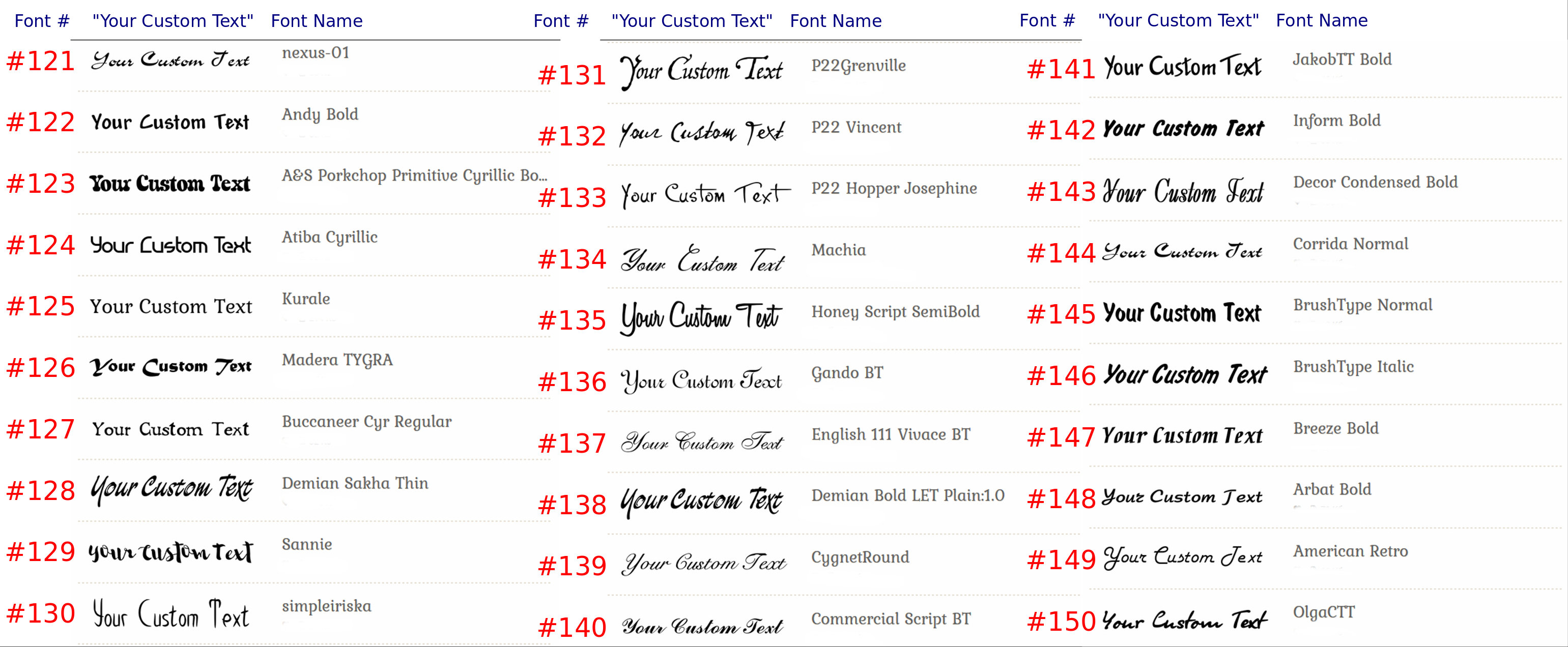 Custom Vinyl Lettering List of Fonts Part #1