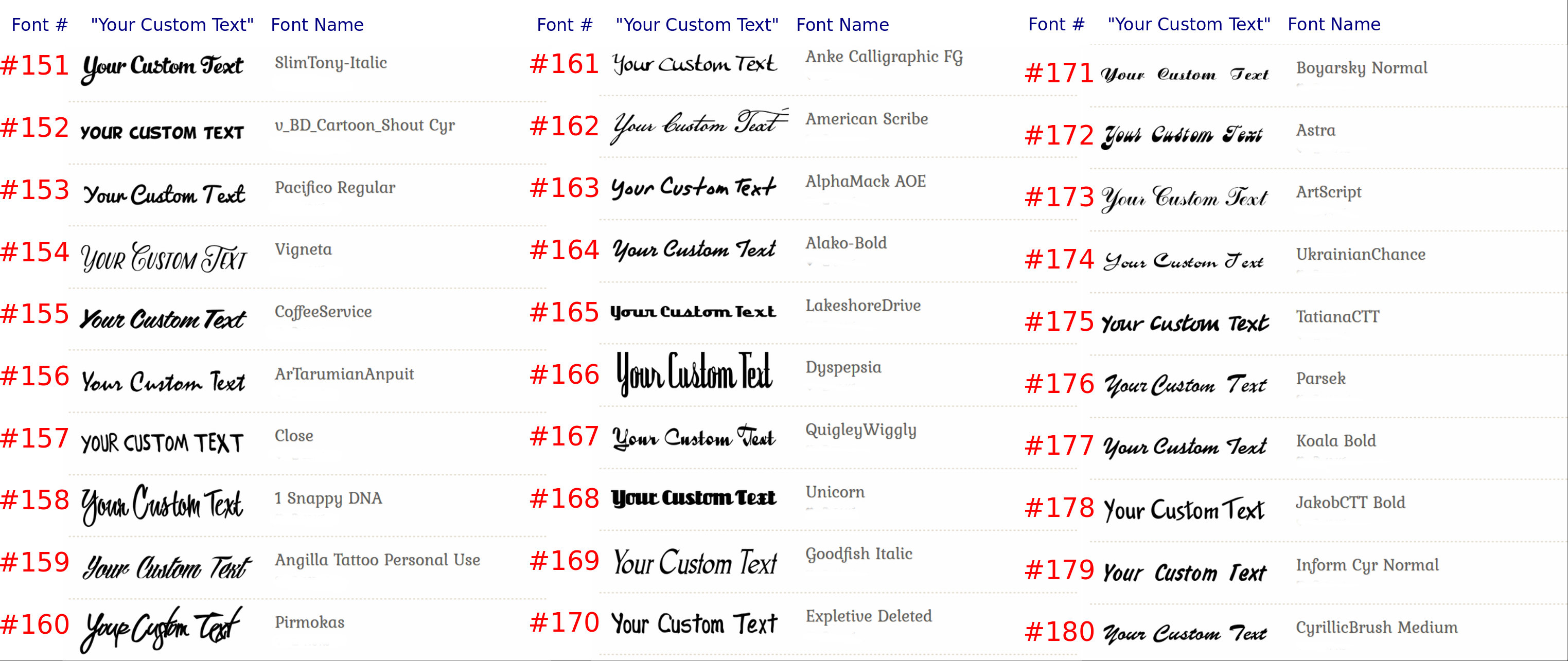 Custom Vinyl Lettering List of Fonts Part #1