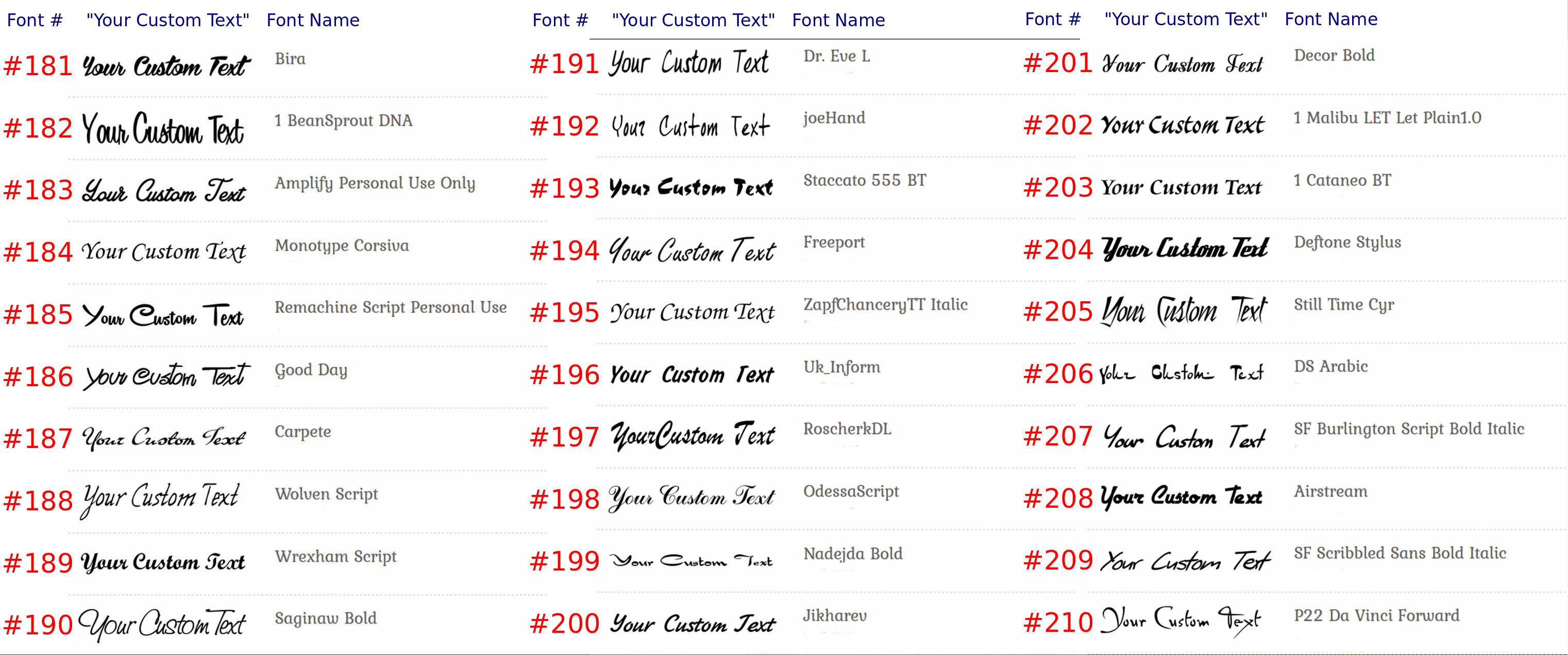 Custom Vinyl Lettering List of Fonts Part #1