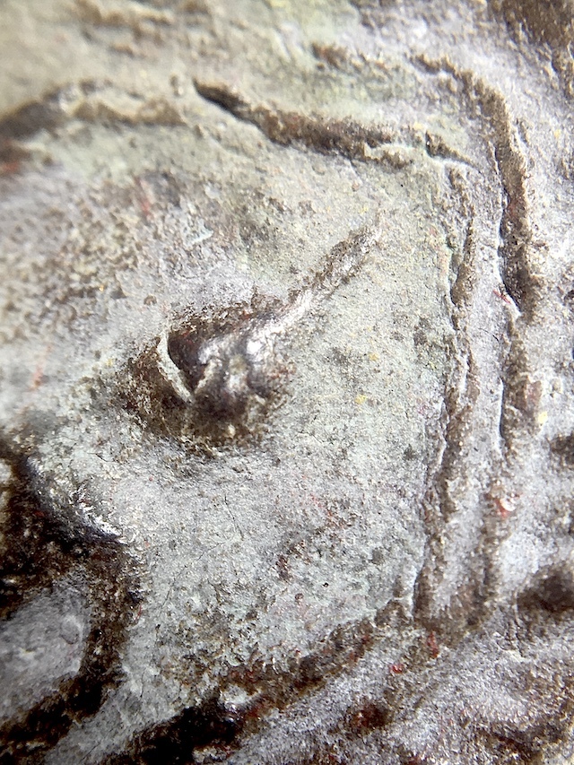 Close Up Macro Image of Muan Sarn Sacred Powders of  Khun Phaen Pim Bai Sema Amulet Head Segment Front Face