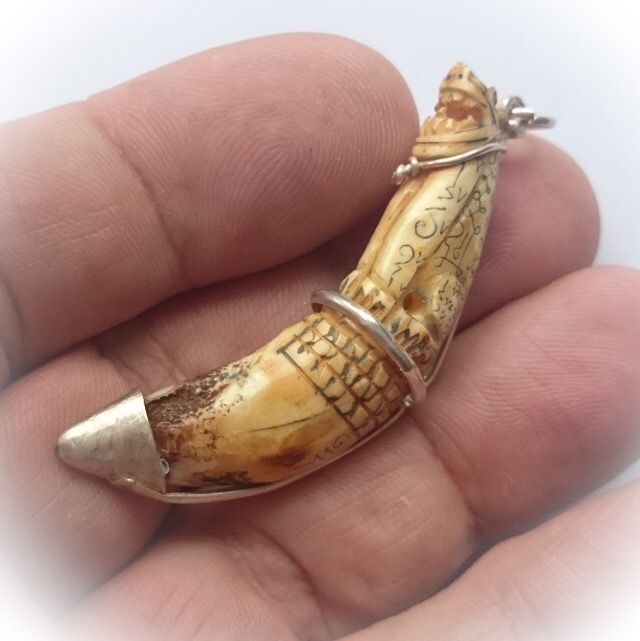 Khiaw Suea Fai Golden Jungle Cat tooth amulet Luang Por Nok