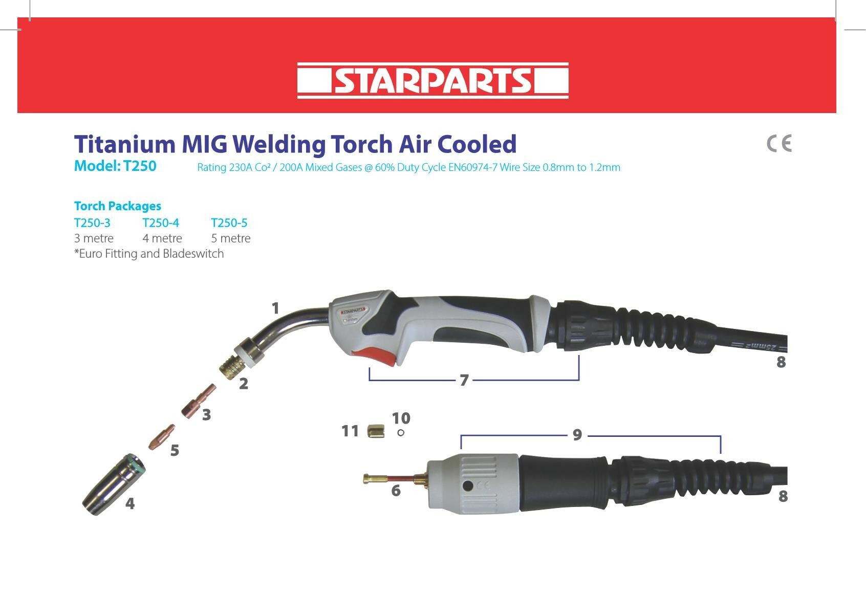 Starparts T Series Titanium Air Cooled Mig Torch (Euro Fitting)