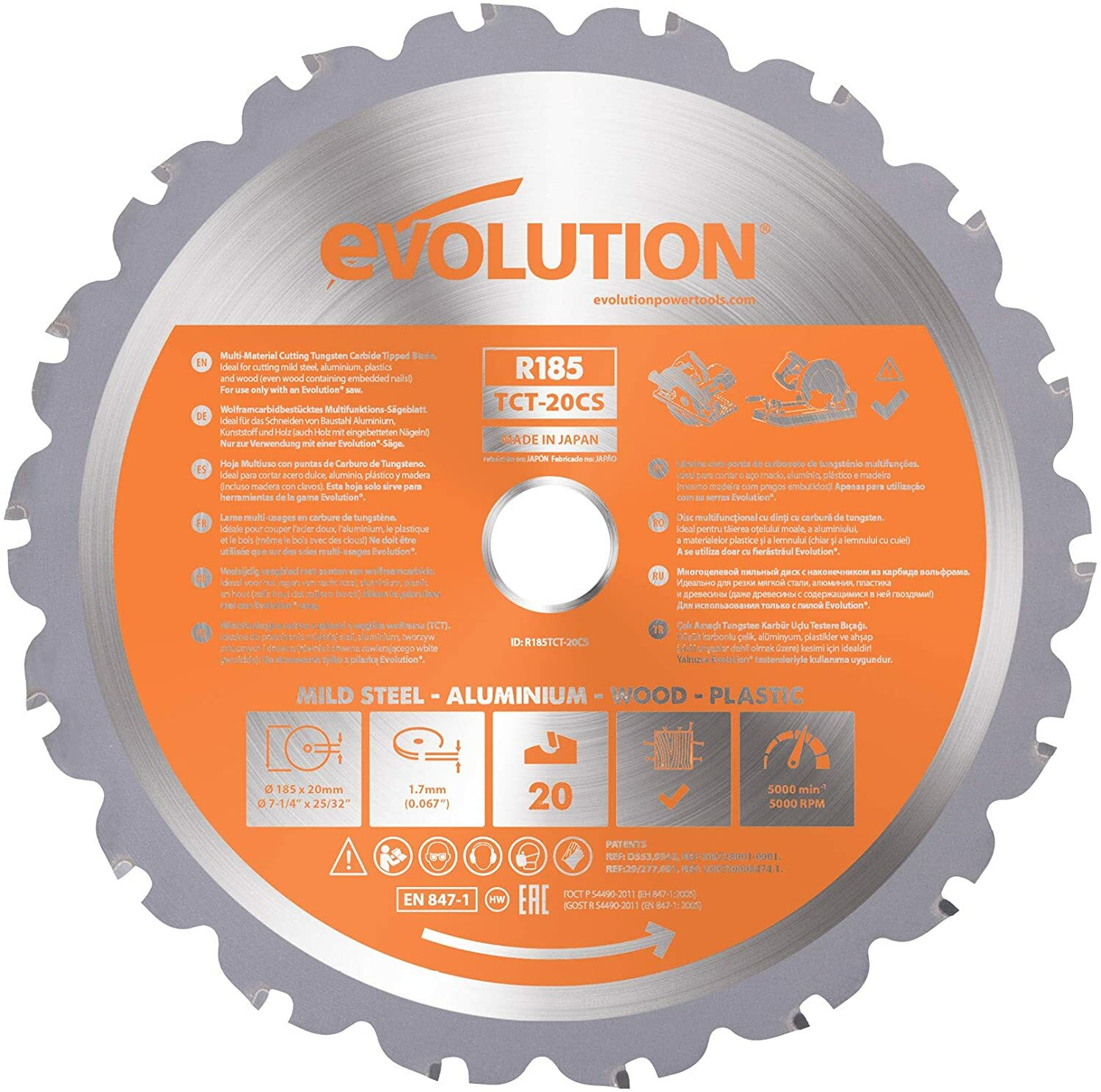 Evolution 185mm MultiMaterial Cutting 20T Blade (Circular Saws & RAGE4