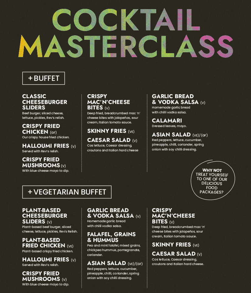 Cocktail Making Class Buffet Food Menu