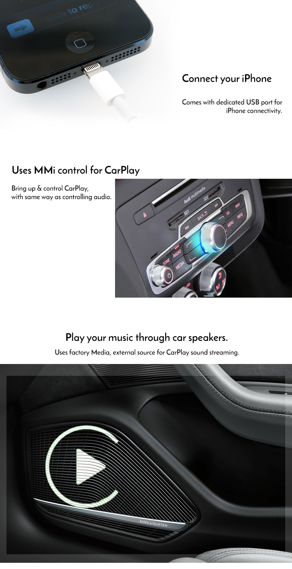 Apple CarPlay for Audi Q3 3G MMi Plus Factory Audio controlled CarPlay Retrofit Kit