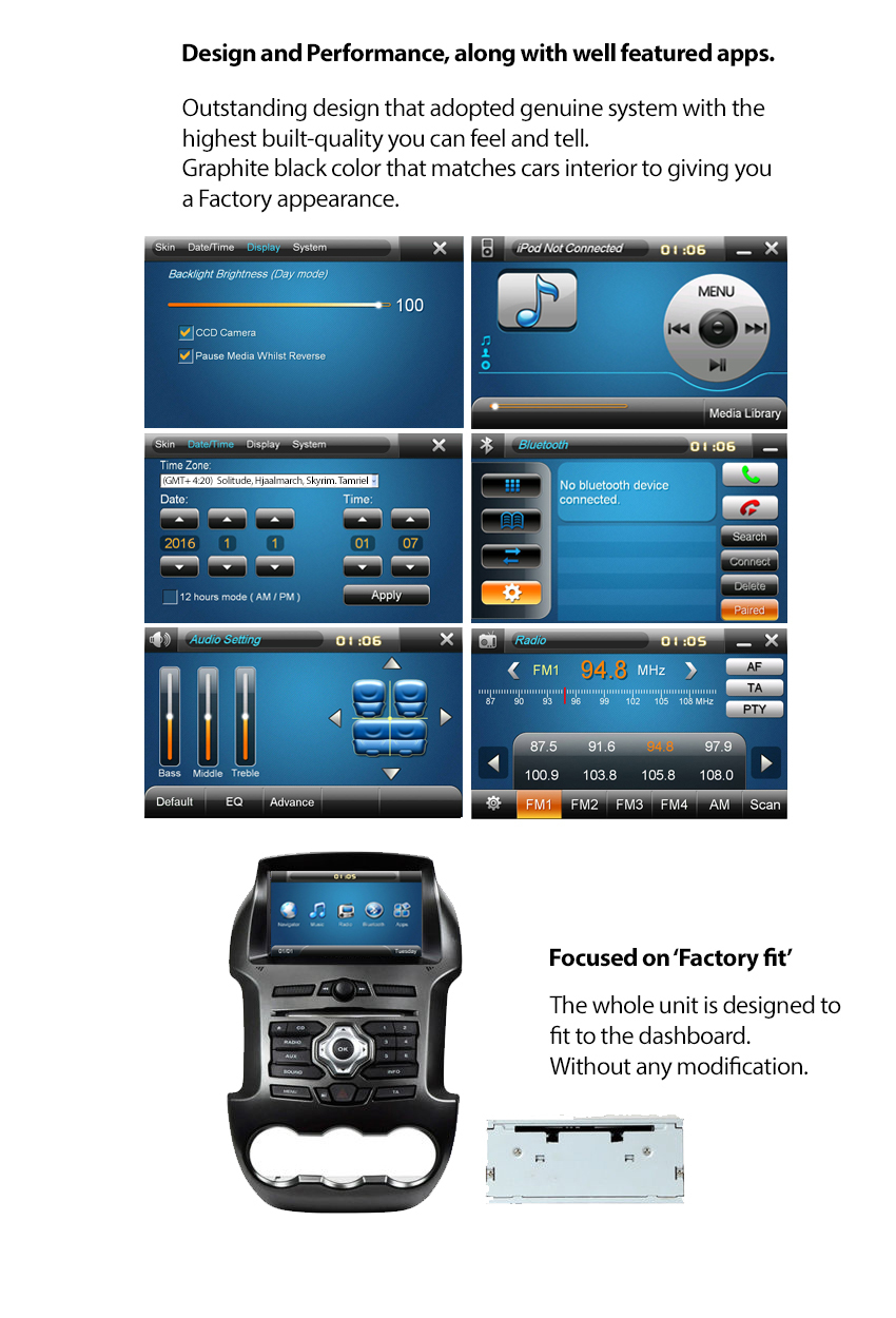[2012 2015] Ford Ranger T6 8" GPS Navigation Bluetooth Voice command