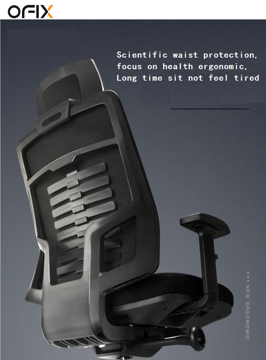 Ofix Premium X15 Bionic Spine Support High Back Chair (Seat Slide) (All Black, Sky Blue)