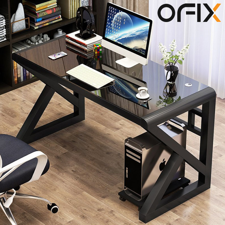 Ofix 601 (120x60) Glass Top Computer Desk (White, Black, Blue, Pink)