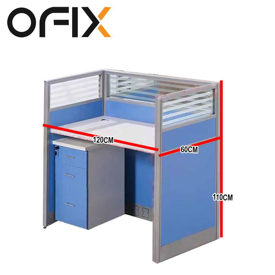 Ofix WS01 1 Seater Workstation Partition Cubicle (White+Blue, All White)
