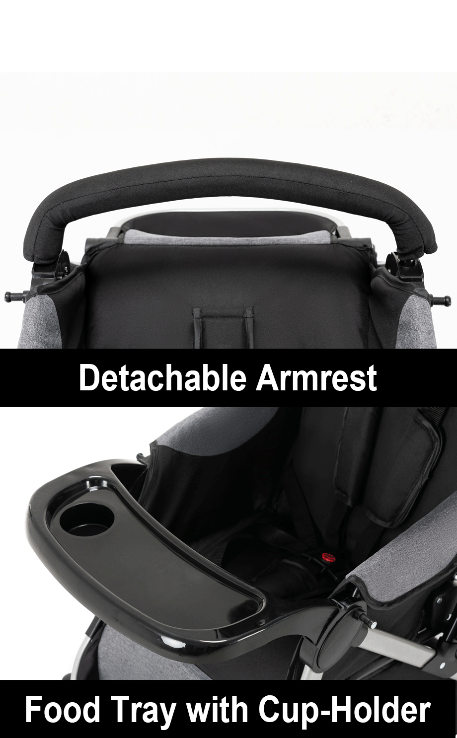 Flotti Azel Baby Stroller Reversible Handle Multiple Reclining Position Food Tray with Cup