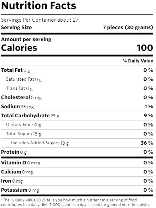 Jolly Rancher Gummies Assorted Fruit Flavored Candy, Family Pack 28.8 oz nutrition information