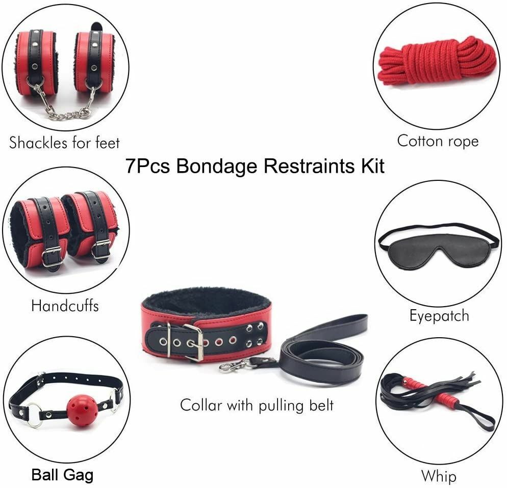 7 Pcs Black and Red Bondage BDSM Kit | moodTime