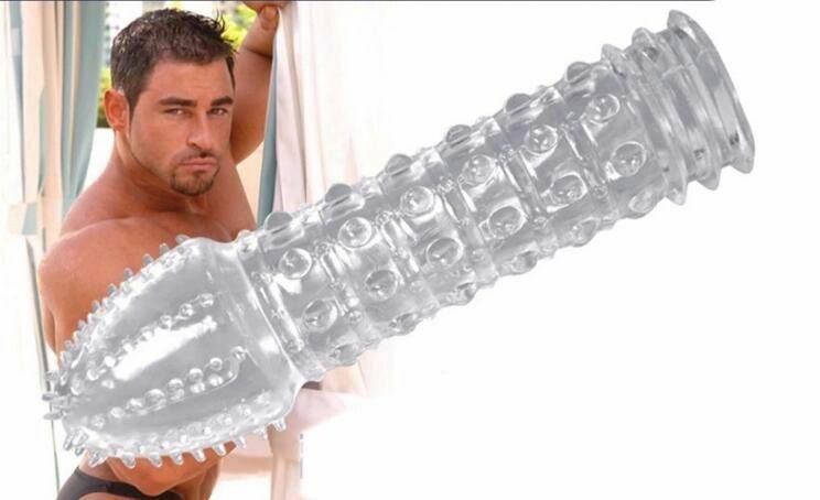 Delux stretchy bumpy texture silicone penis sleeve extender delay ejaculation for men