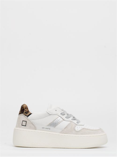 COURT PLATFORM VINTAGE CALF WHITE-LEOPARD - Sneakers platform in pelle colore bianco e suede colore off white D.A.T.E. | W431-CP-VCWD