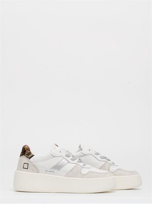 COURT PLATFORM VINTAGE CALF WHITE-LEOPARD - Sneakers platform in pelle colore bianco e suede colore off white D.A.T.E. | W431-CP-VCWD