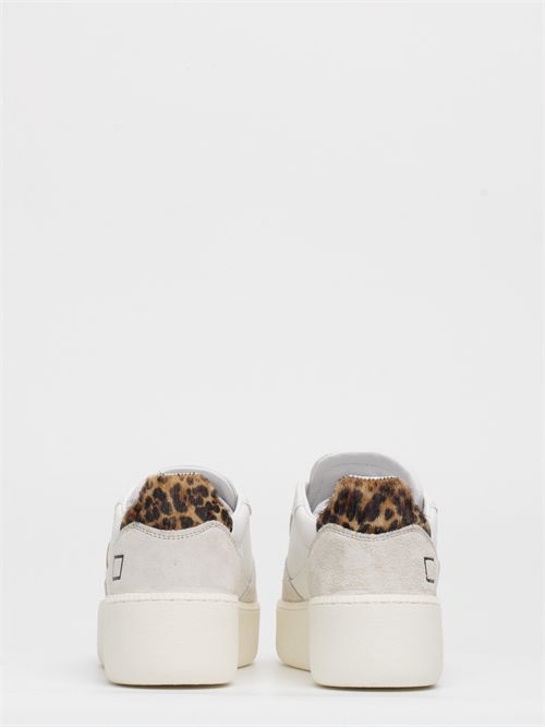 COURT PLATFORM VINTAGE CALF WHITE-LEOPARD - Sneakers platform in pelle colore bianco e suede colore off white D.A.T.E. | W431-CP-VCWD