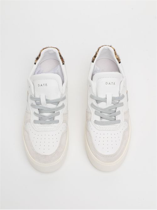 COURT PLATFORM VINTAGE CALF WHITE-LEOPARD - Sneakers platform in pelle colore bianco e suede colore off white D.A.T.E. | W431-CP-VCWD