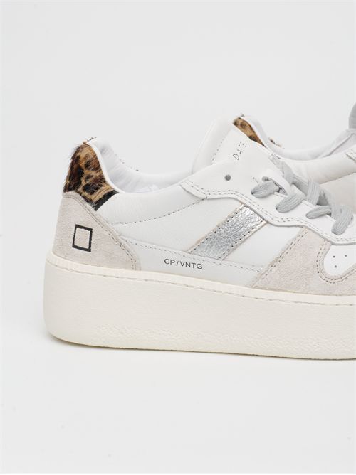 COURT PLATFORM VINTAGE CALF WHITE-LEOPARD - Sneakers platform in pelle colore bianco e suede colore off white D.A.T.E. | W431-CP-VCWD