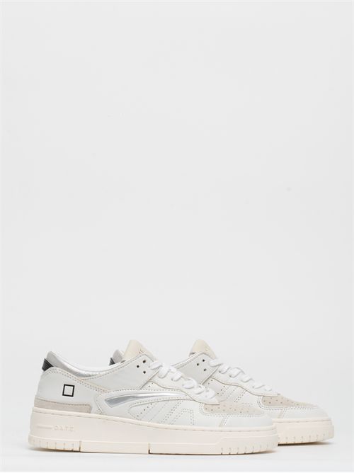 TORNEO SHINY WHITE-SILVER - Sneakers bassa in pelle colore bianco con inserti in camoscio colore beige. D.A.T.E. | W431-TO-SHWS