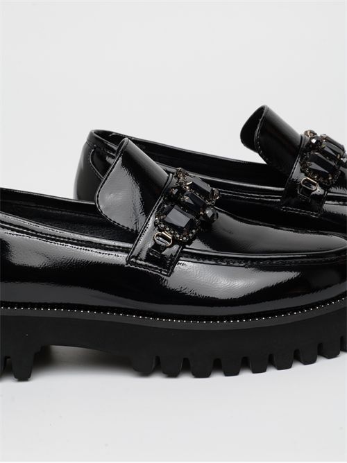 Mocassino Platform in Vernice Nera con Pietre Ornamentali - Exé EXE | PB6252H1796 ZS1018
