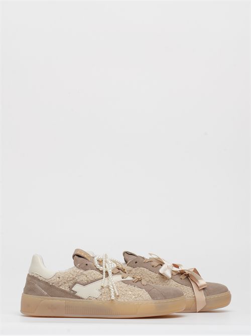 Sneakers beige in camoscio e in pelle con lacci in cotone GIO+ | BLUE30ABEIGE