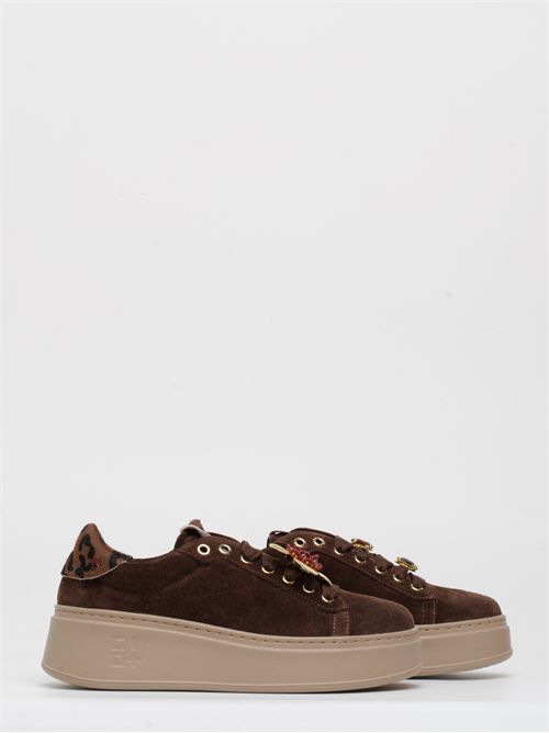 Sneakers in camoscio cioccolato e dettagli in calvallino stampa animalier GIO+ | PIA408ACIOCCOLATO