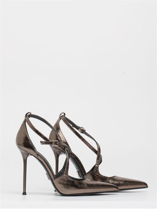 Décolleté Stiletto in Vernice acciaio con Cinturino Incrociato - Luxury Heels SERGIO LEVANTESI | LIZA56LIZARD ACCIAIO
