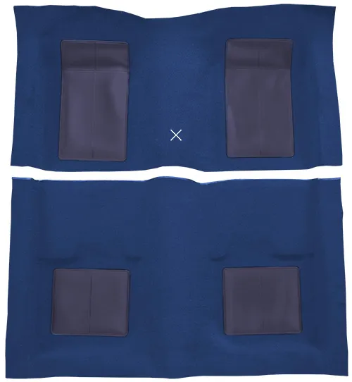 1969 Ford Mustang Carpet Replacement - Nylon - Complete | Fits: Fastback, Mach I with 4 Medium Blue Inserts with Shifter Cut