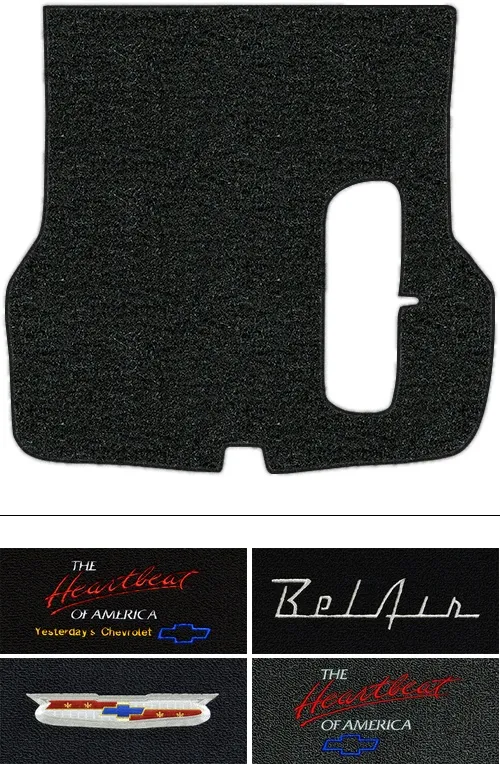 1955-1957 Chevy Bel Air (Tri-Five) Trunk Mat (Logos Available) - Loop | Fits: 2DR, 4DR, Hardtop, Sedan, with Spare Tire Cutout