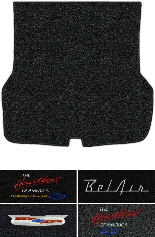 1955-1957 Chevy Bel Air (Tri-Five) Trunk Mat (Logos Available) - Loop | Fits: 2DR, 4DR, Hardtop, Sedan, without Spare Tire Cutout