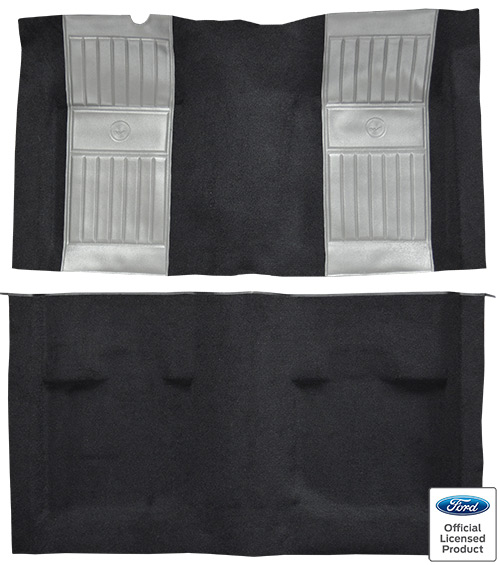 1971-1973 Ford Mustang Mach 1 Carpet Replacement - Nylon - Complete | Fits: Fastback, with 2 Gray Running Pony Inserts without Shifter Cut