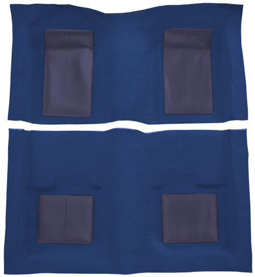 1969 Ford Mustang Carpet Replacement - Nylon - Complete | Fits: Fastback, Mach I with 4 Medium Blue Inserts without Shifter Cut