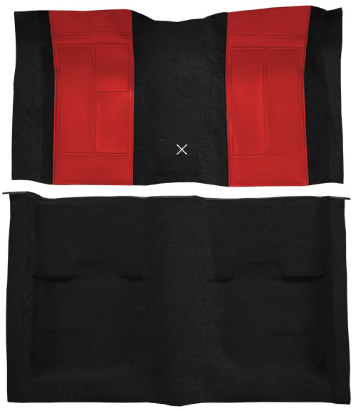 1970 Ford Mustang Mach 1 Carpet Replacement - Nylon - Complete | Fits: Fastback, with 2 Red Inserts with Shifter Cut