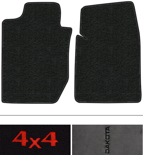 1997-2004 Dodge Dakota Floor Mats (Logos Available) - 2pc Front - Cutpile | Fits: Reg Cab, Ext Cab