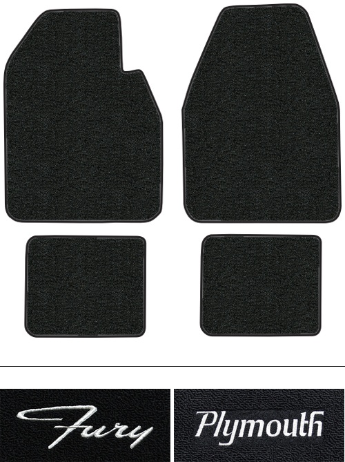 1962-1964 Plymouth Fury Floor Mats (Logos Available) - 4pc - Tuxedo | Fits: Auto
