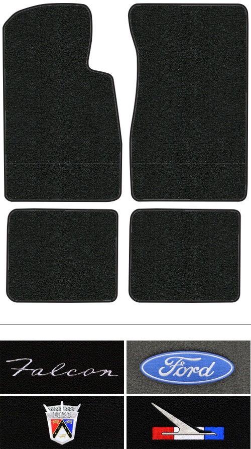 1963-1965 Ford Falcon Floor Mats (Logos Available) - 4pc - Loop | Fits: 2DR, Convertible